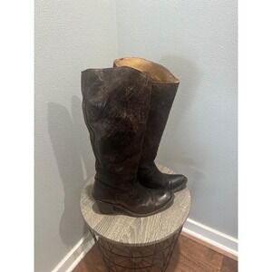 Frye Western Boots Women Size 9B Sandra Riding Dark Brown Distressed Lthr 77096